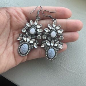 Oversized White Speckled Rhinestone Statement Earrings